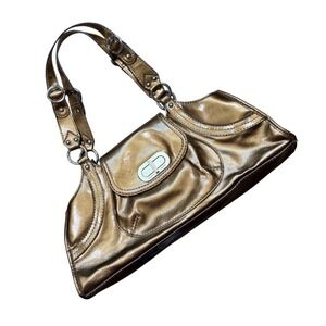 Y2K Club Franco Sarto Metallic Bronze Shoulder Bag Turn Lock Baguette Handbag
